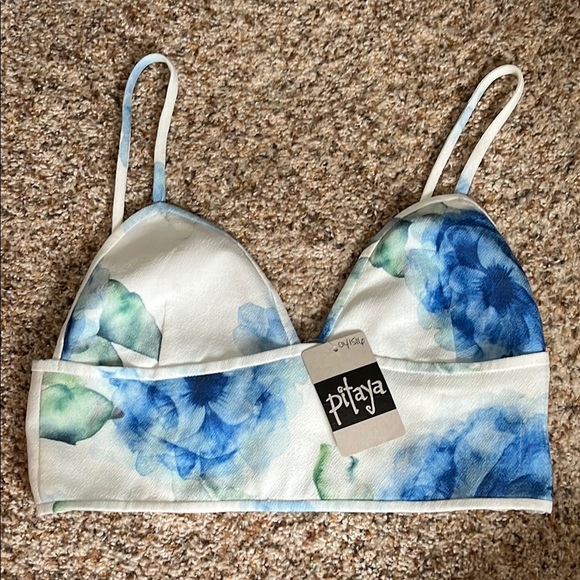 NWT Boutique Blue and White Watercolor Floral Bralette - Size Small - Picture 1 of 14